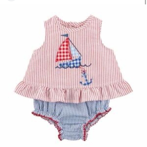 Mud Pie Other - Mud Pie Red and Blue Sailboat Set